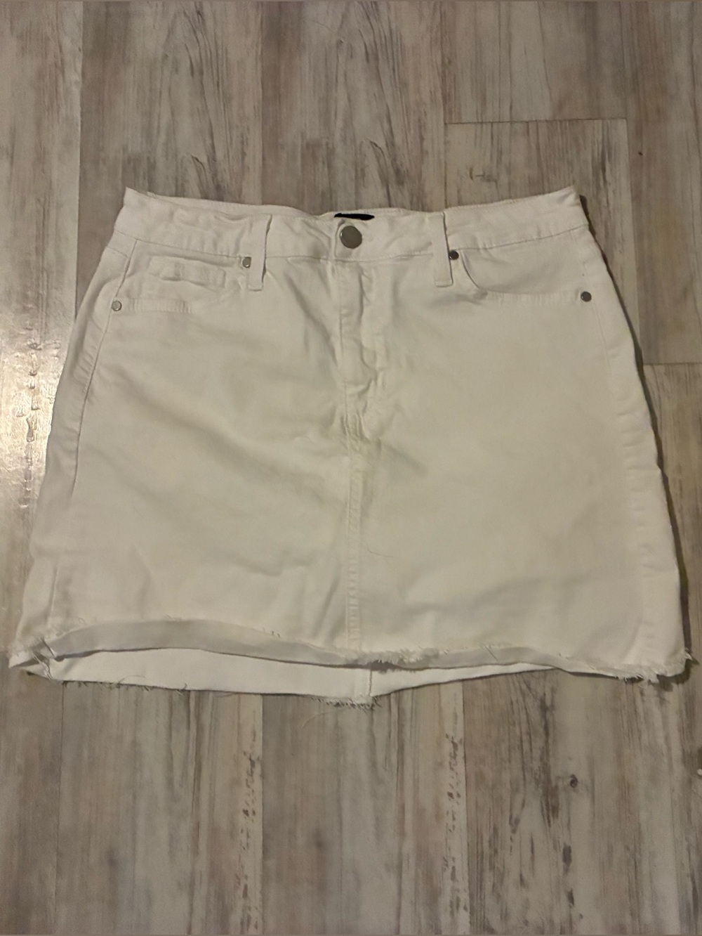 Just Black White Denim Mini Skirt with Raw Hem